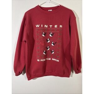 Vintage Winter Sweatshirt Women's M/L Red Sparkle Birds Cardinal Holly Glitter